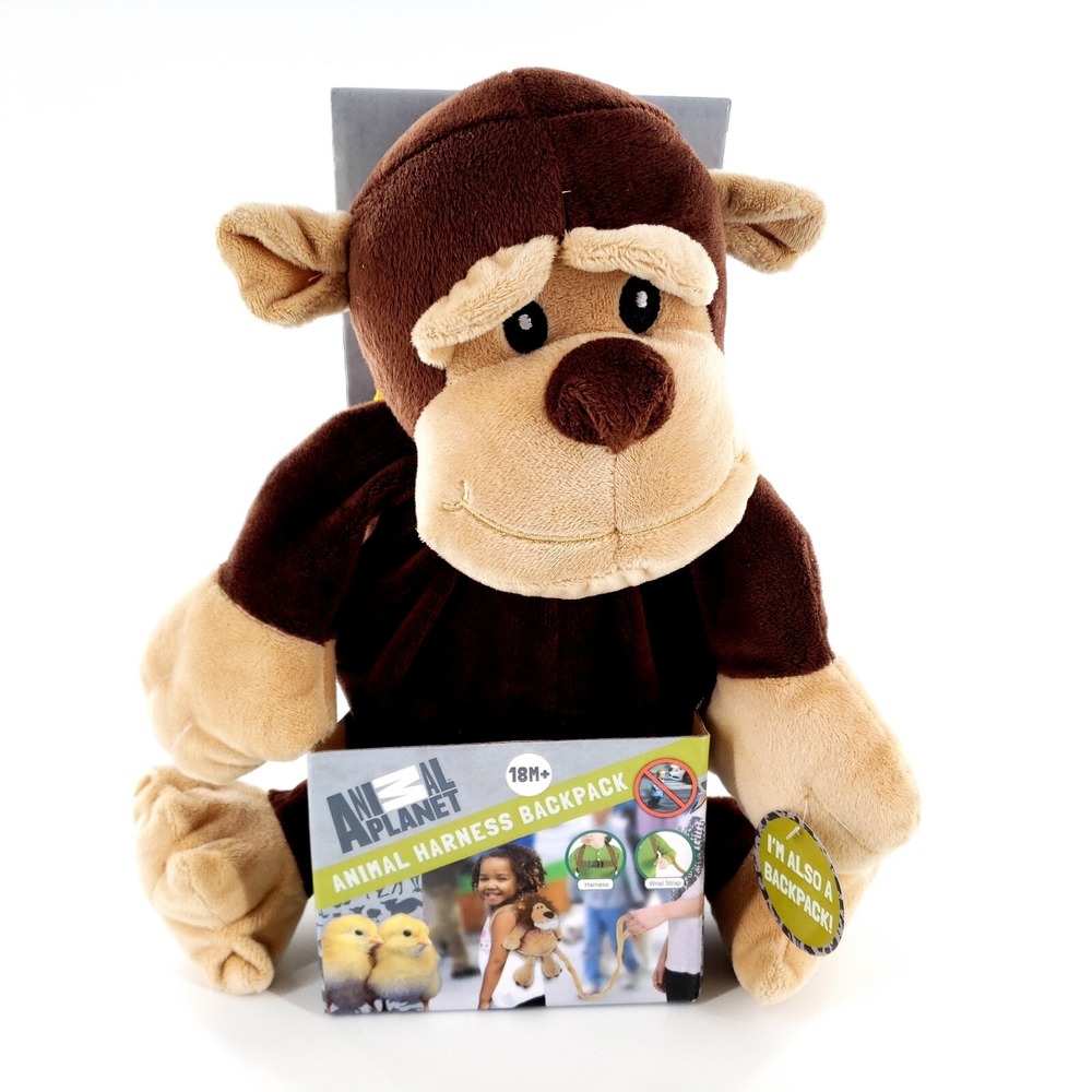 Animal Planet Monkey Plush Backpack Toddler 14" Safety Harness Tail Leash Zipper